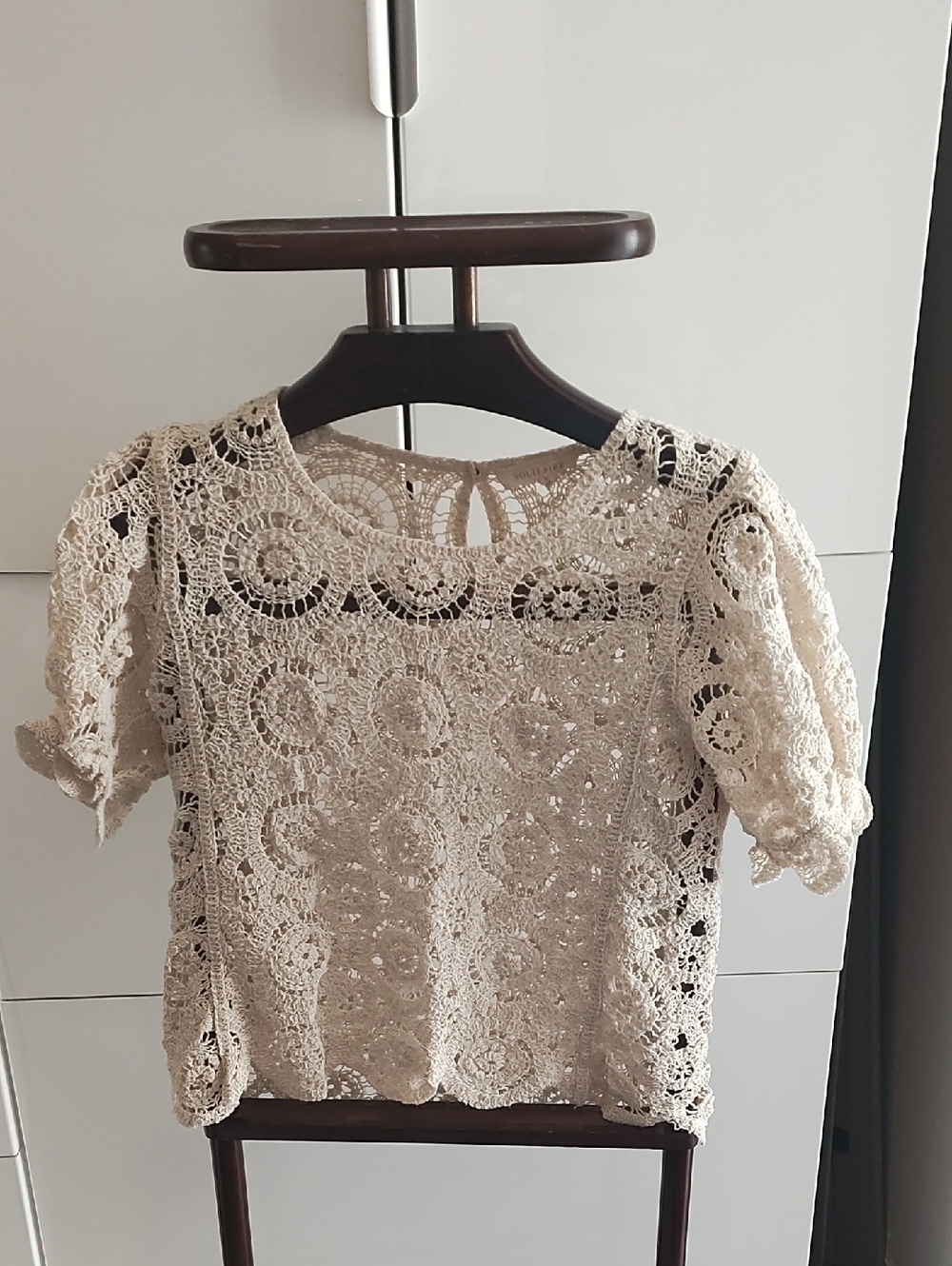 Solitaire Crochet Lace Short Sleeve Top - Cream P2P 17